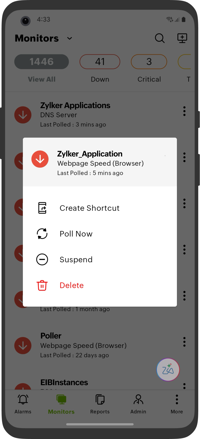 Android monitor pop-up