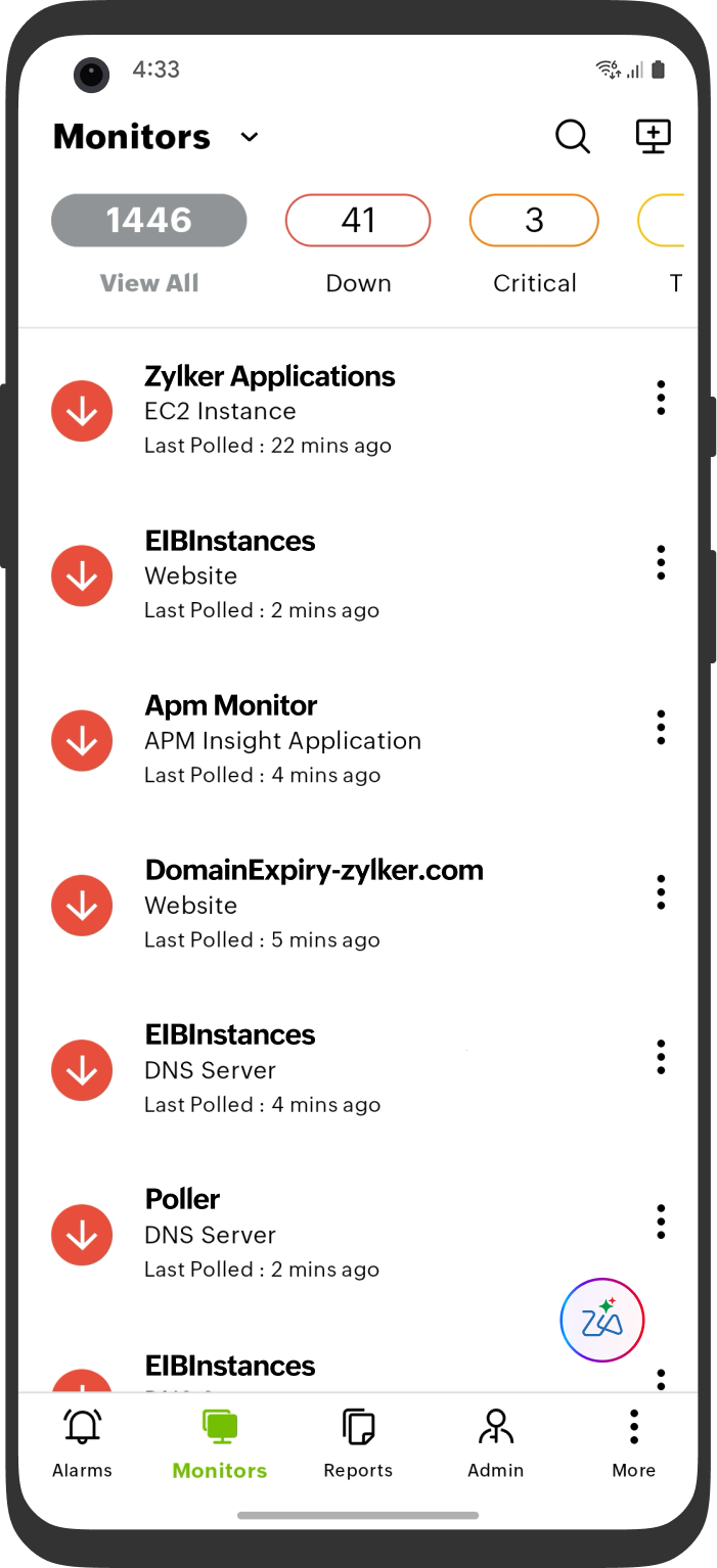 Android monitor listings
