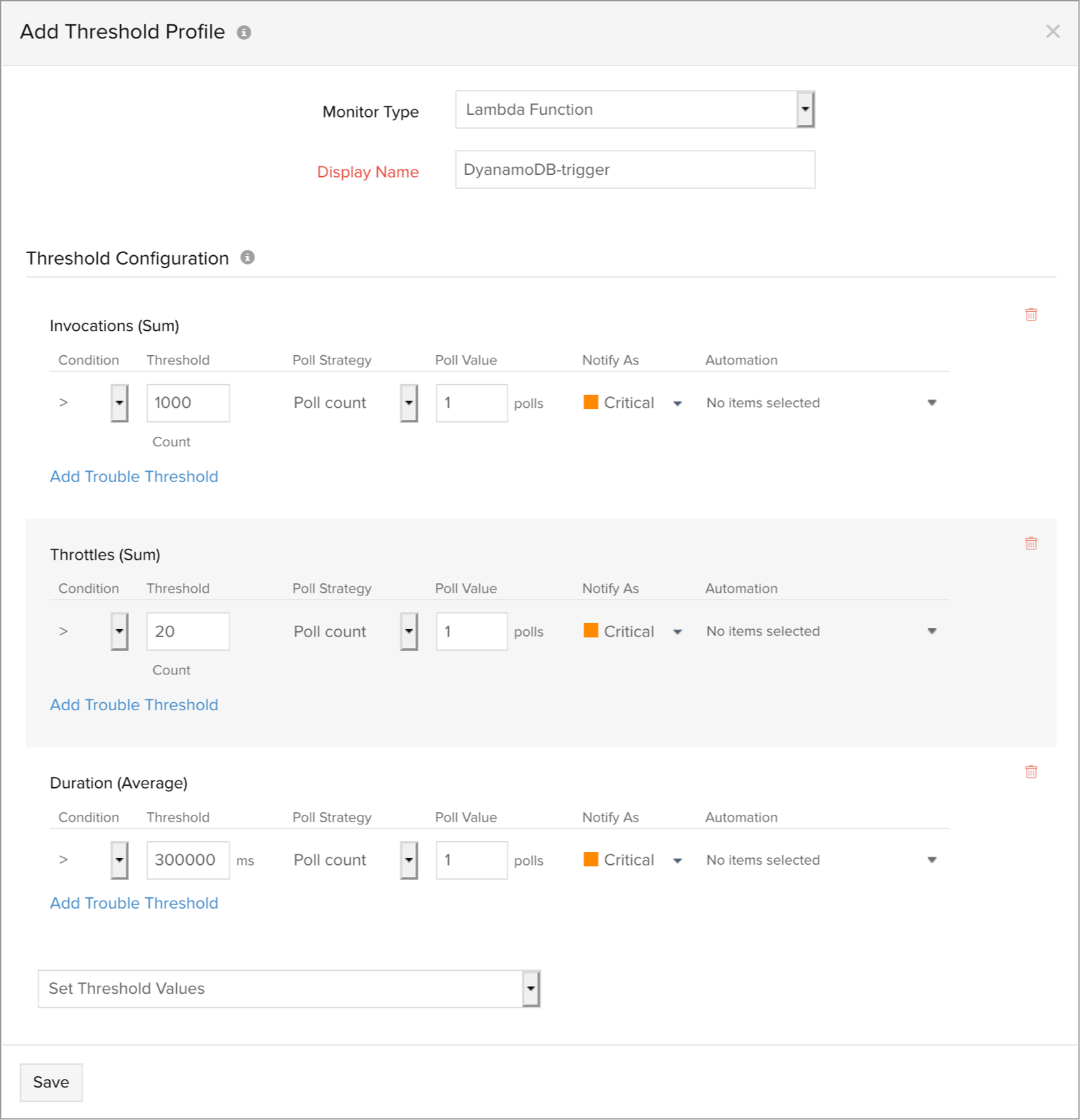 Lambda function threshold Configuration Lambda Threshold Configuration