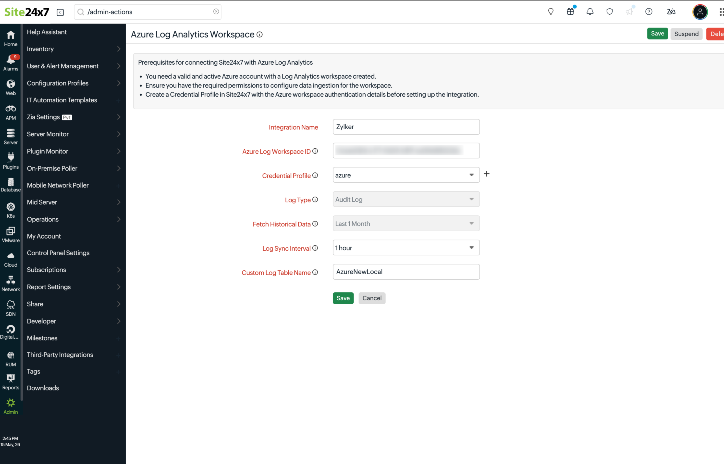 Azure workspace integration Azure workspace integration