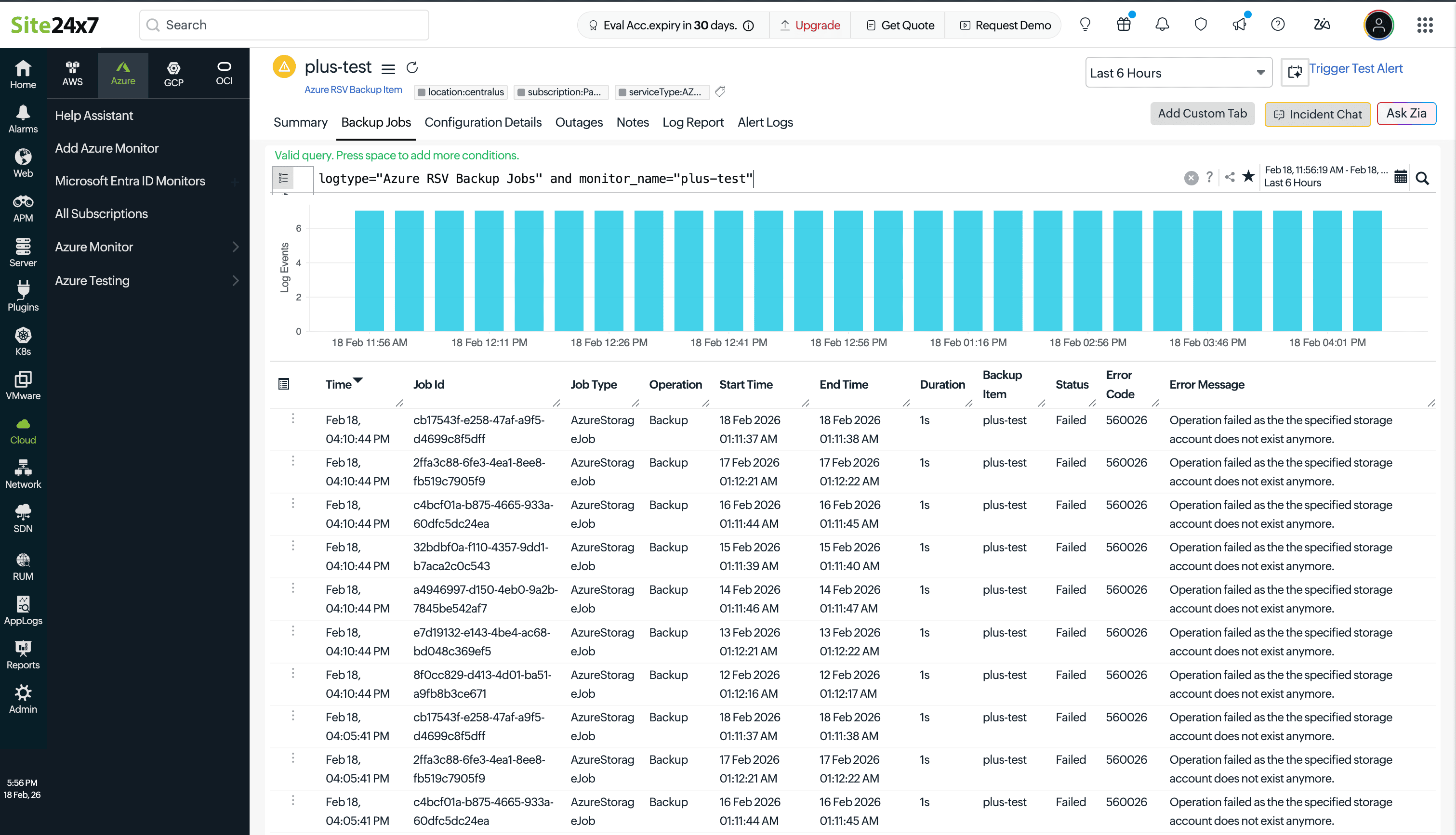 Azure monitoring RSV Backup jobs