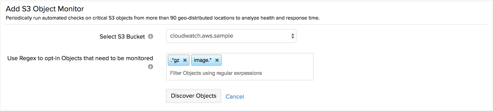 Discover object URL endpoints Select bucket and type in regex pattern