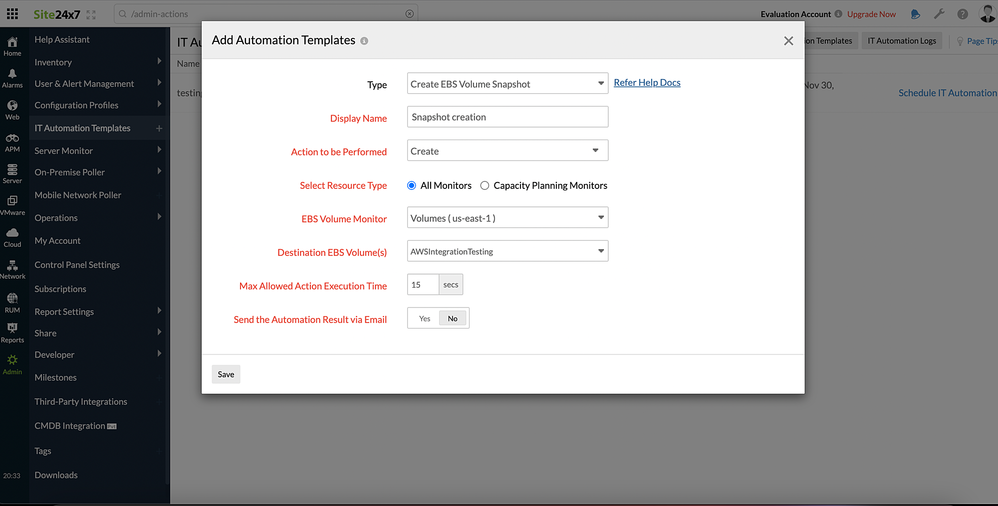 ebs-volume-automation create ebs volume snapshot