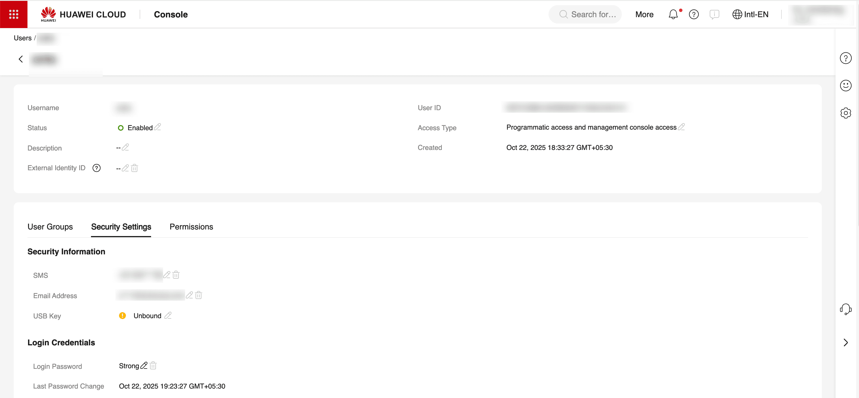 Security settings Security settings