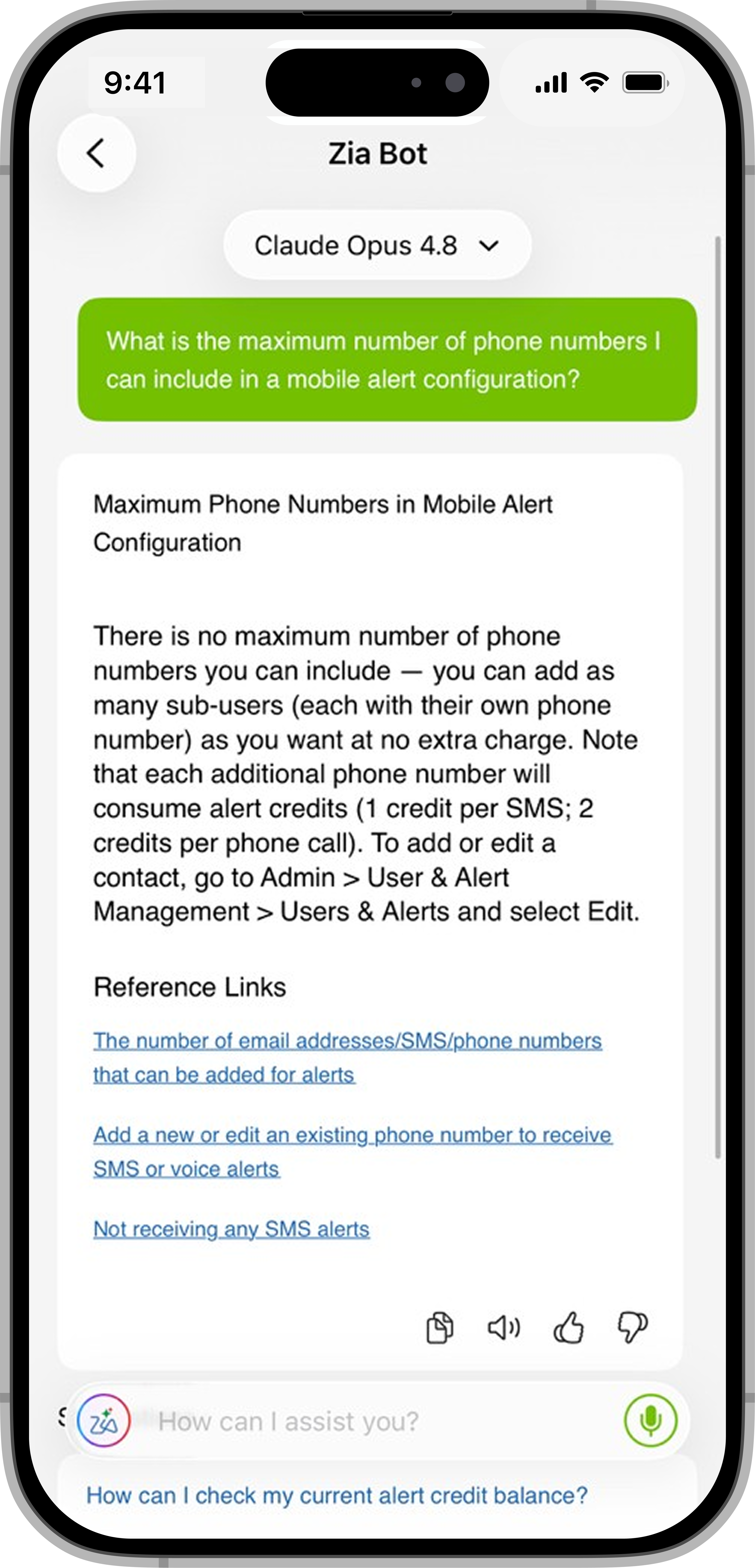 iOS Zia query screen