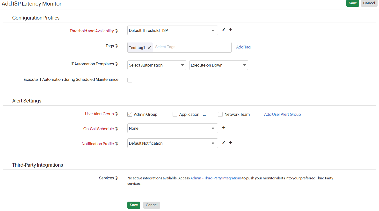 ISP monitor details page ISP monitor details page