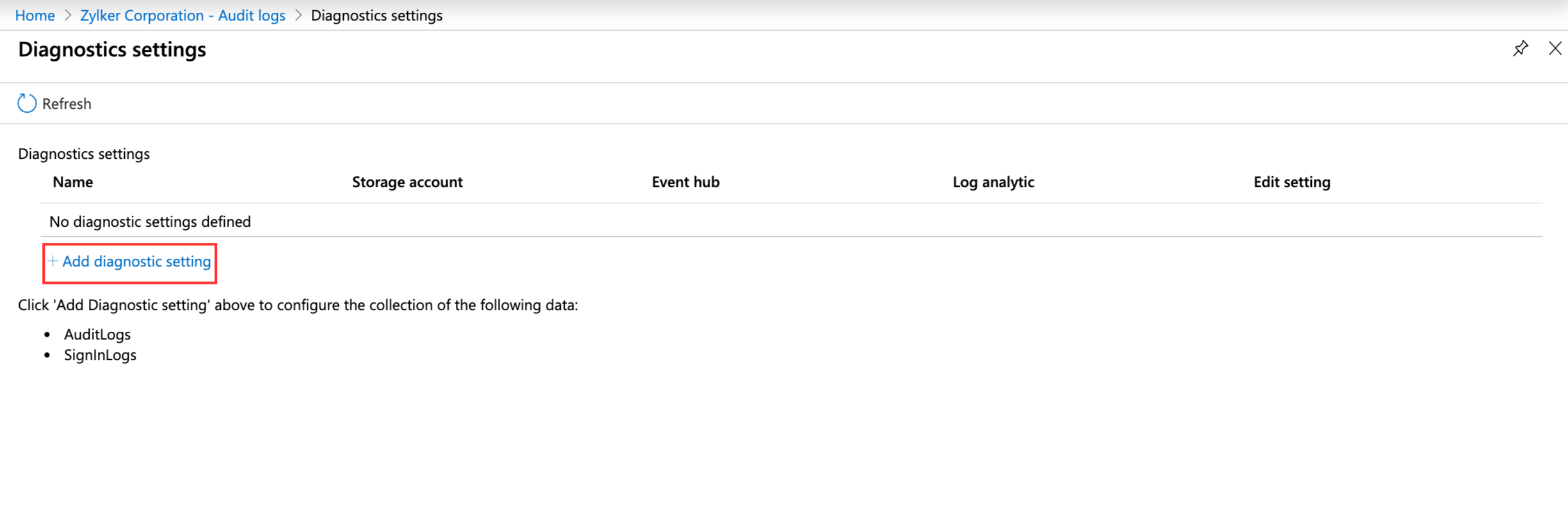 logs-azure-add-setting Add diagnostic settings