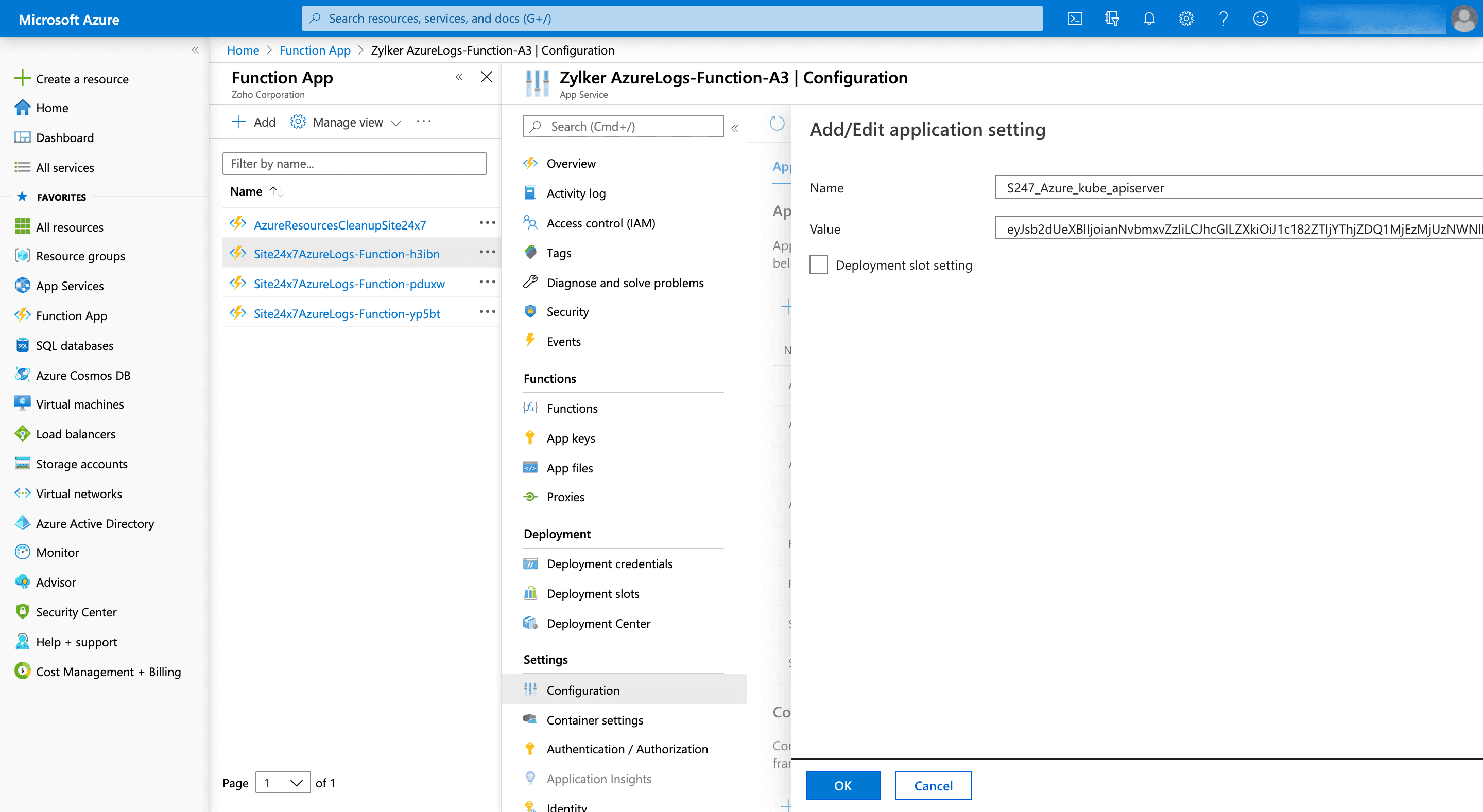 logs-azure-application-setting Application settings