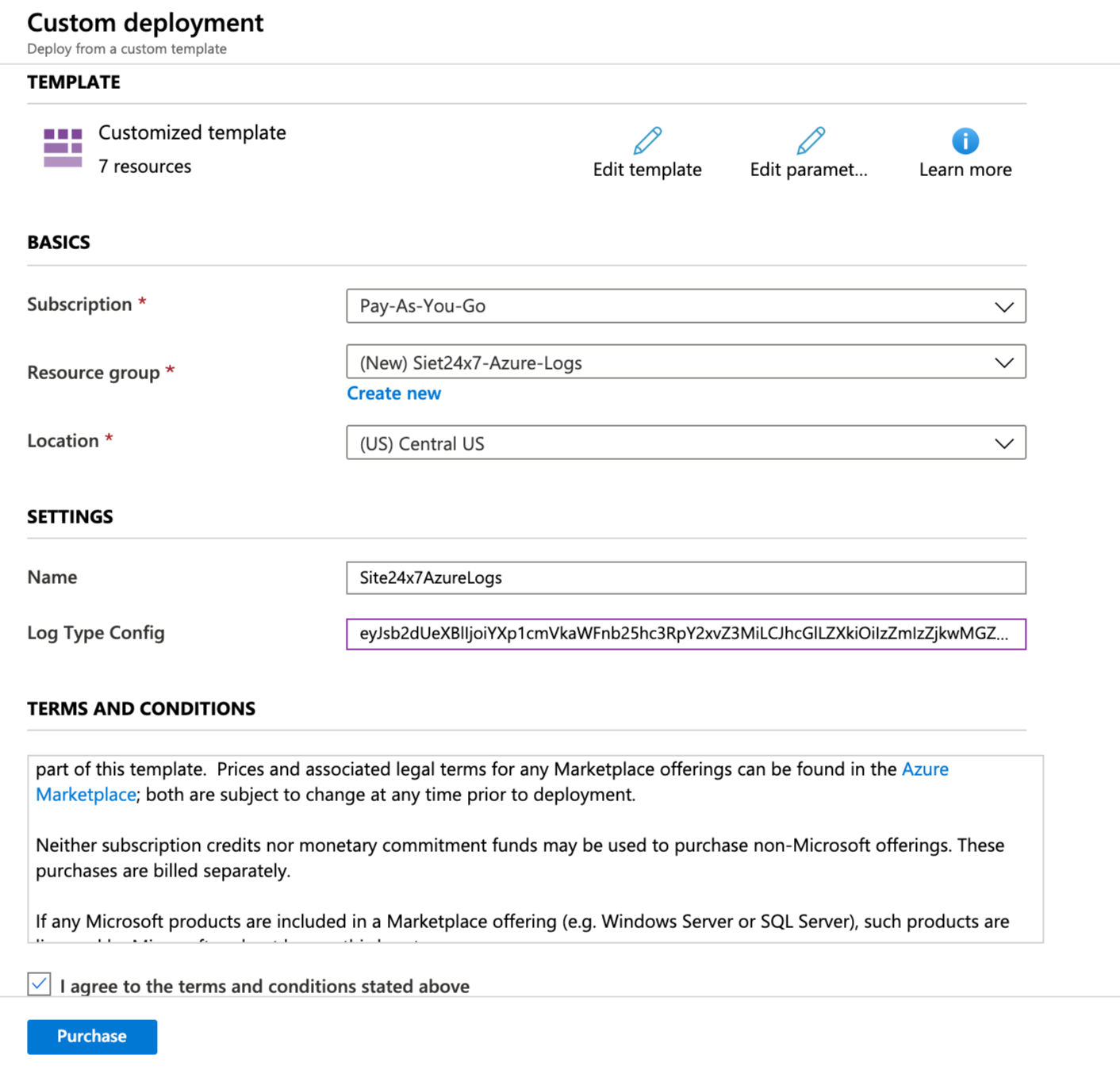 logs-azure-purchase Custom deployment