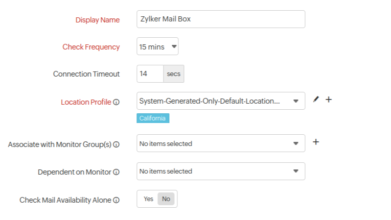 Mail delivery monitor - general settings Mail delivery monitor - general settings
