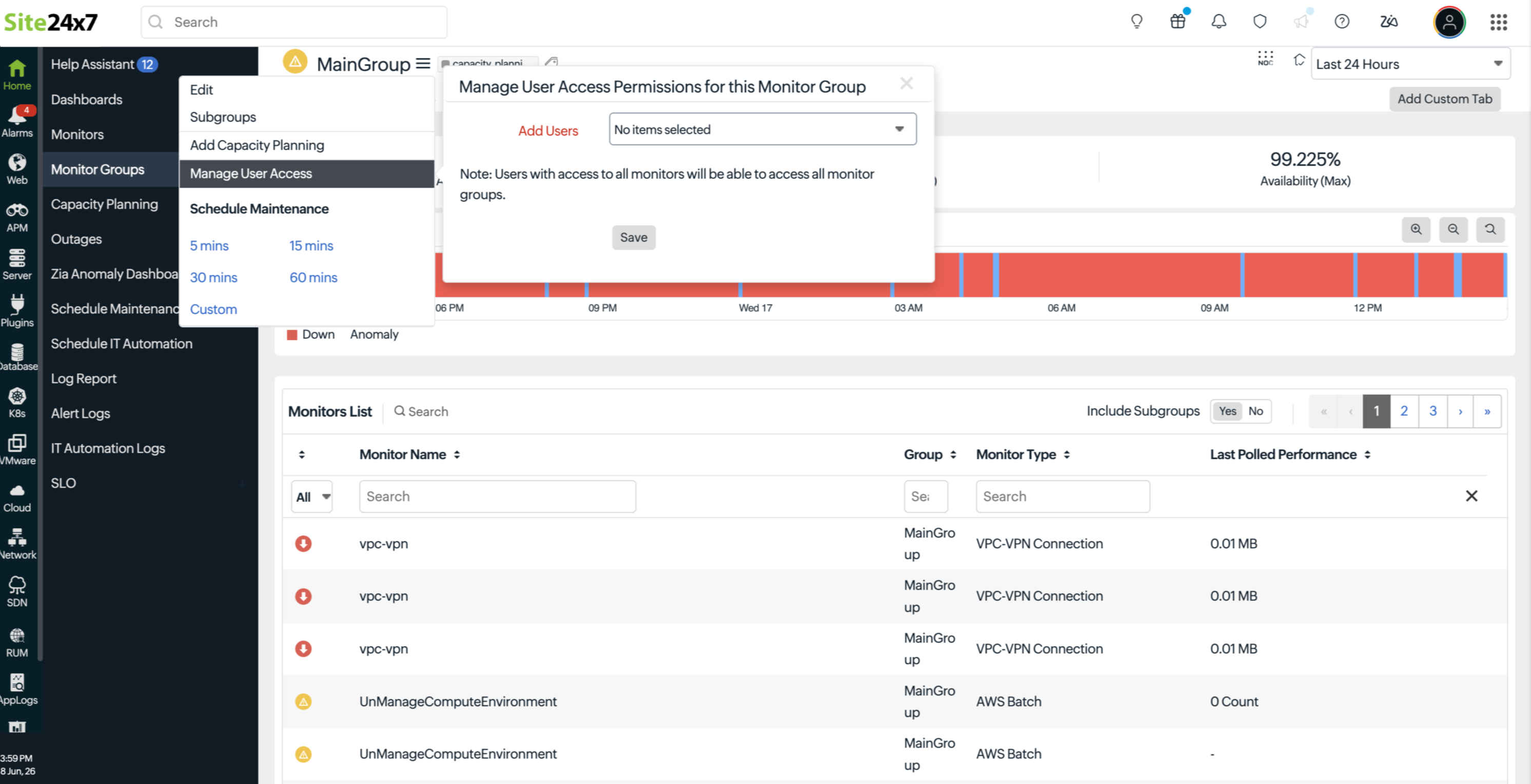 manage-monitor-group-users Associate or dissociate users in a monitor group