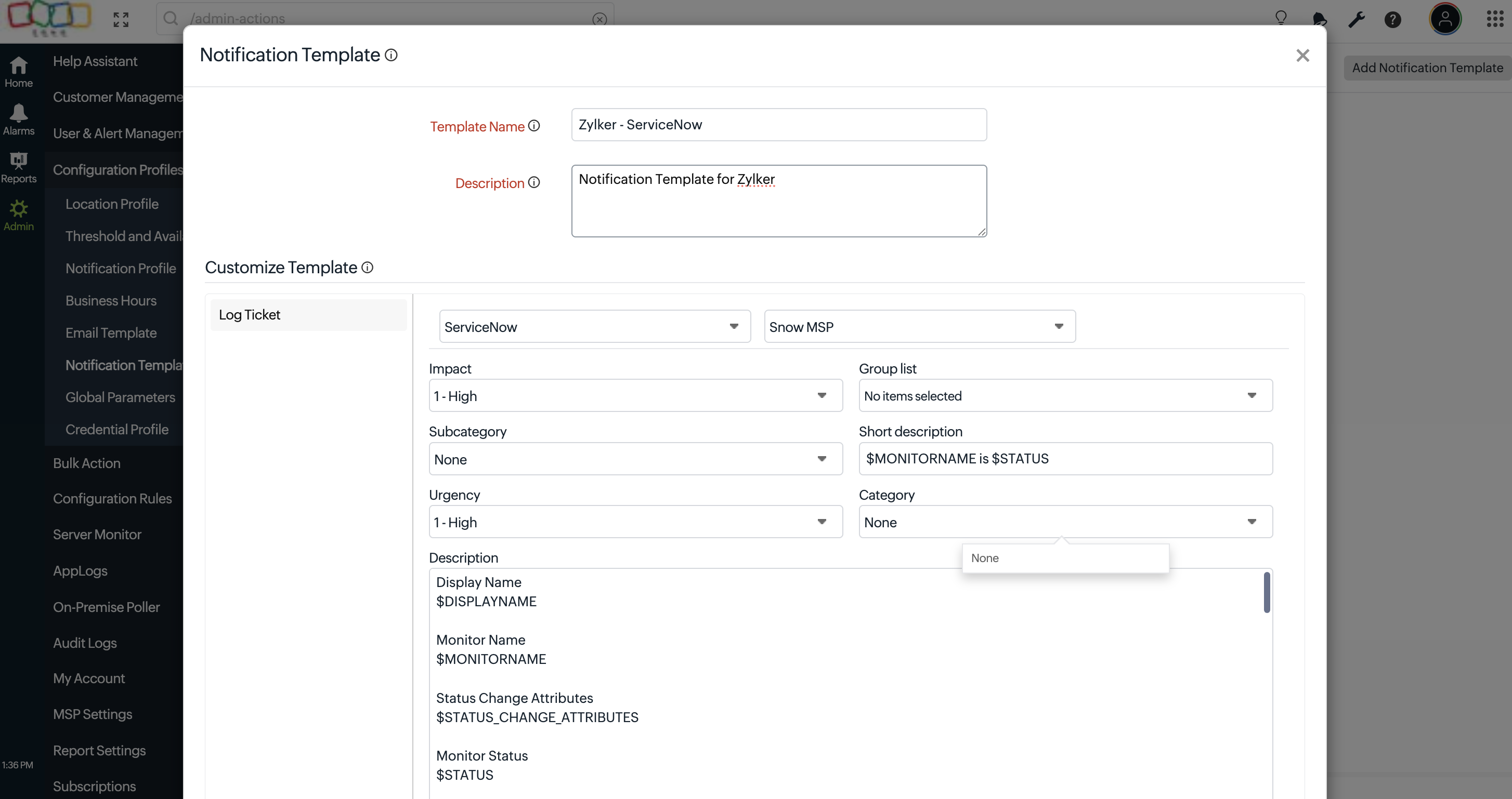 MSP Add Notification Template MSP Add Notification Template