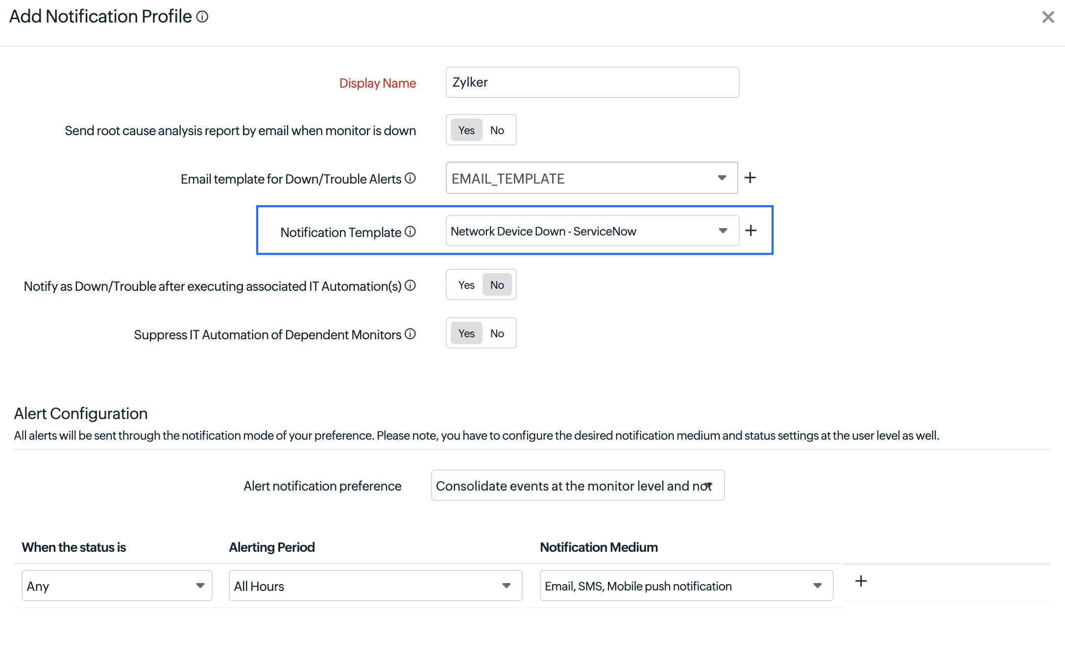 Notification template in profile Notification template in profile