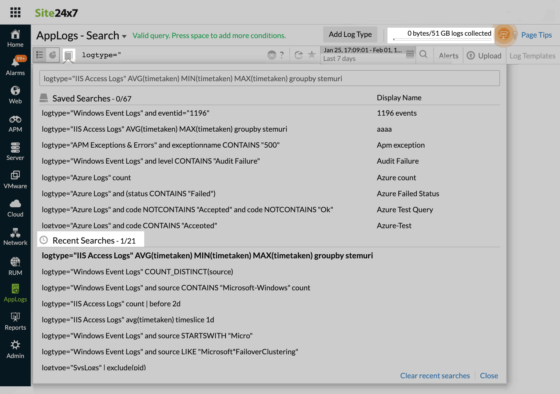 query-recent-saved Saved search