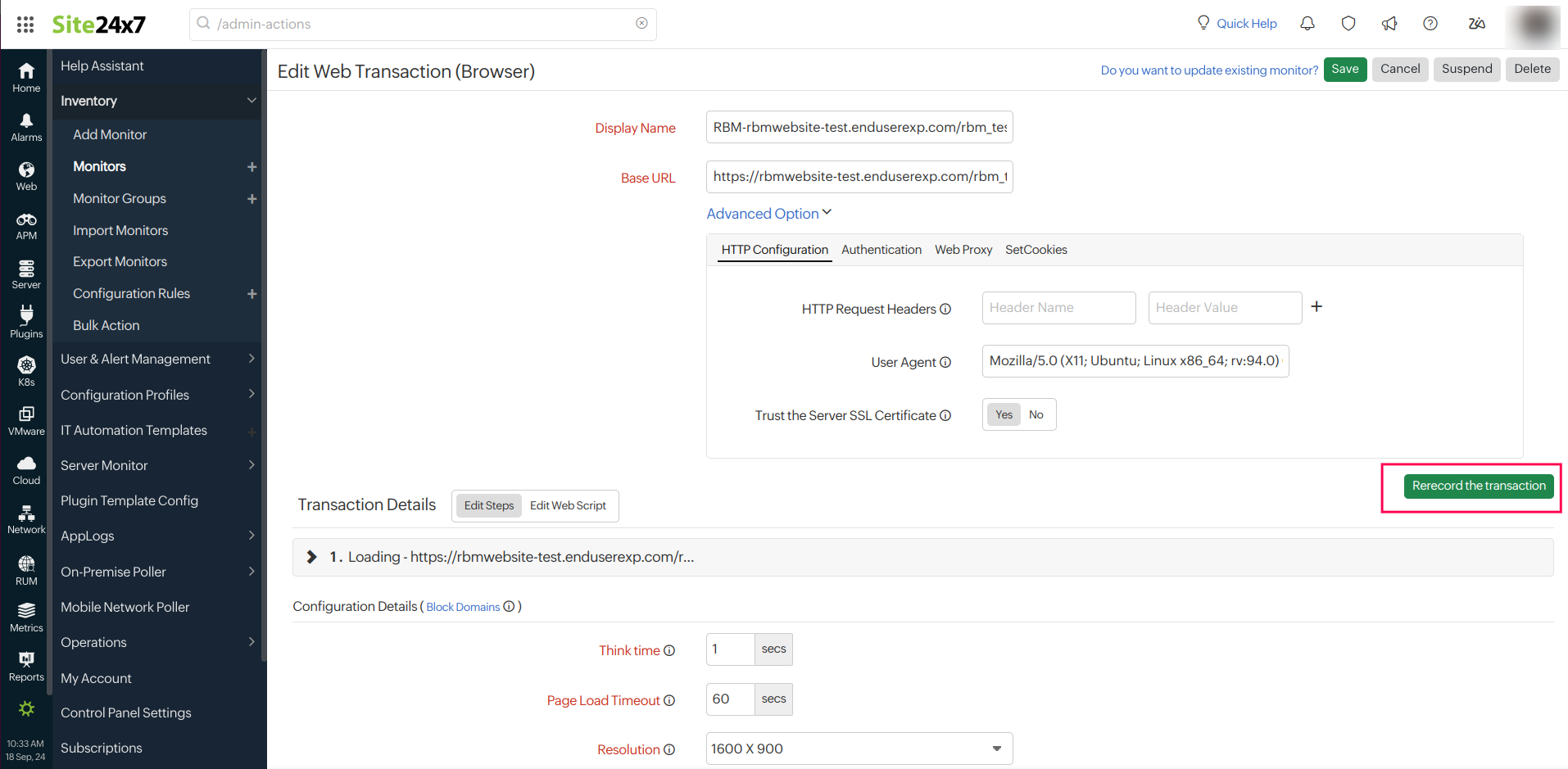 Re-record transaction Re-record transaction