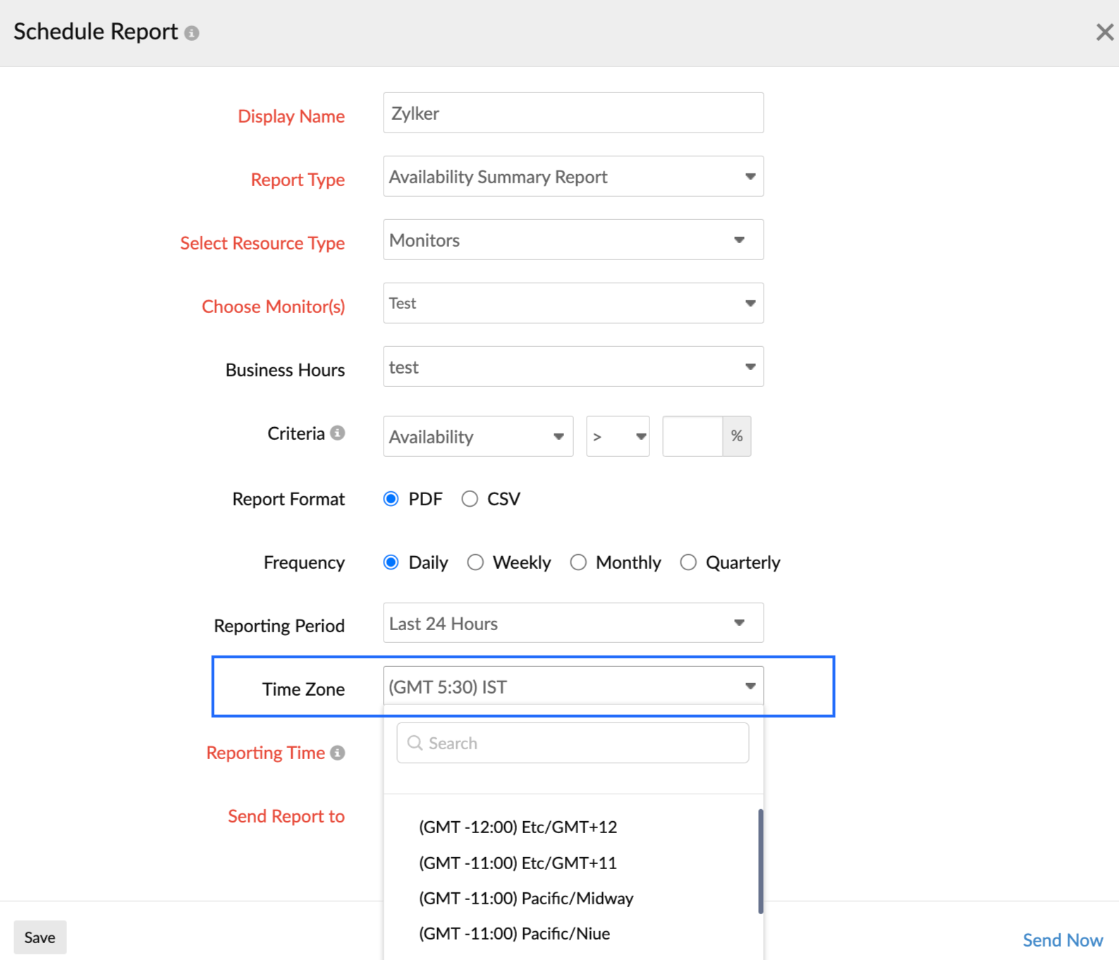 schedule_report_time_zone Time zone in schedule report
