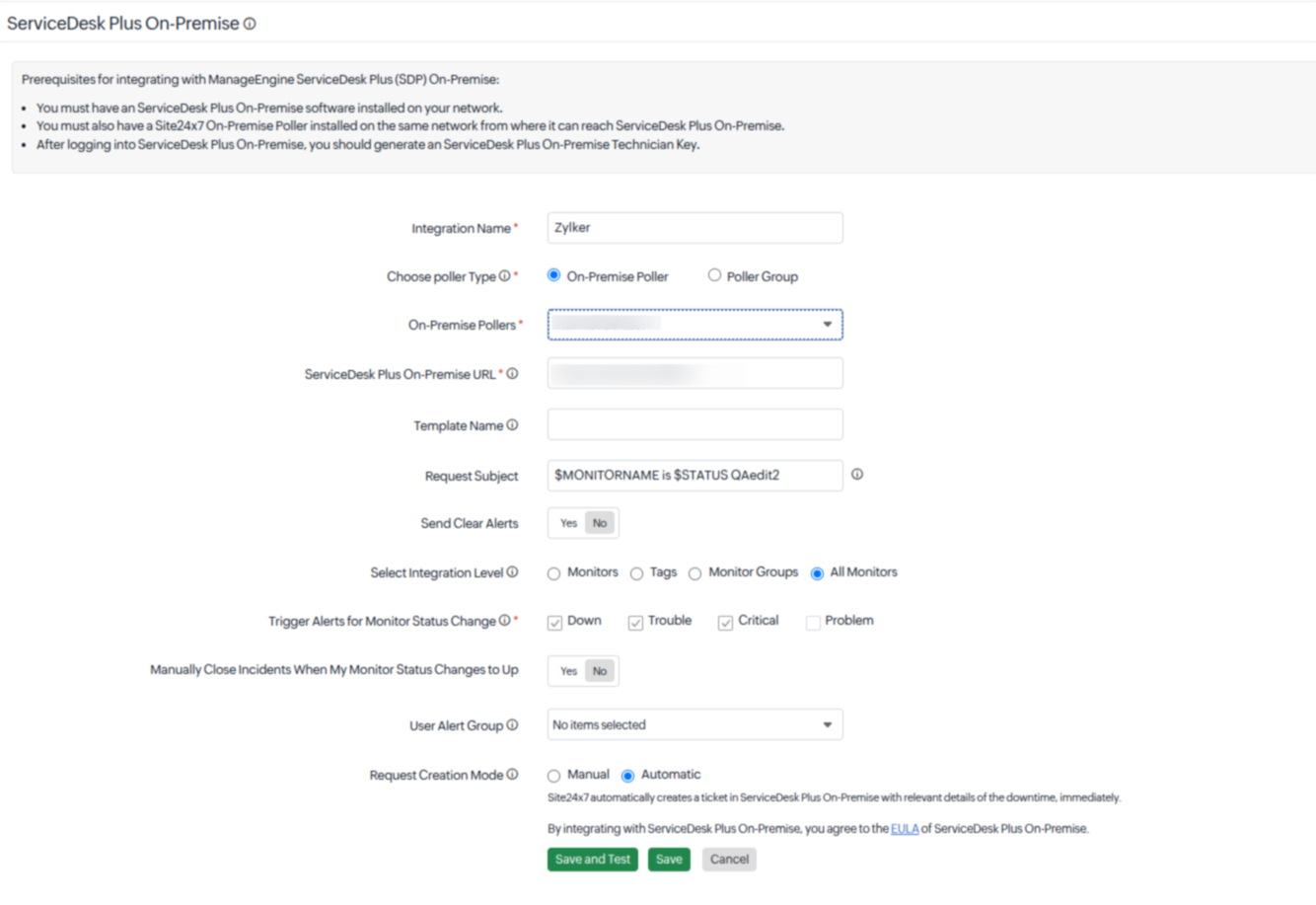 sdp-on-premise site24x7 integration