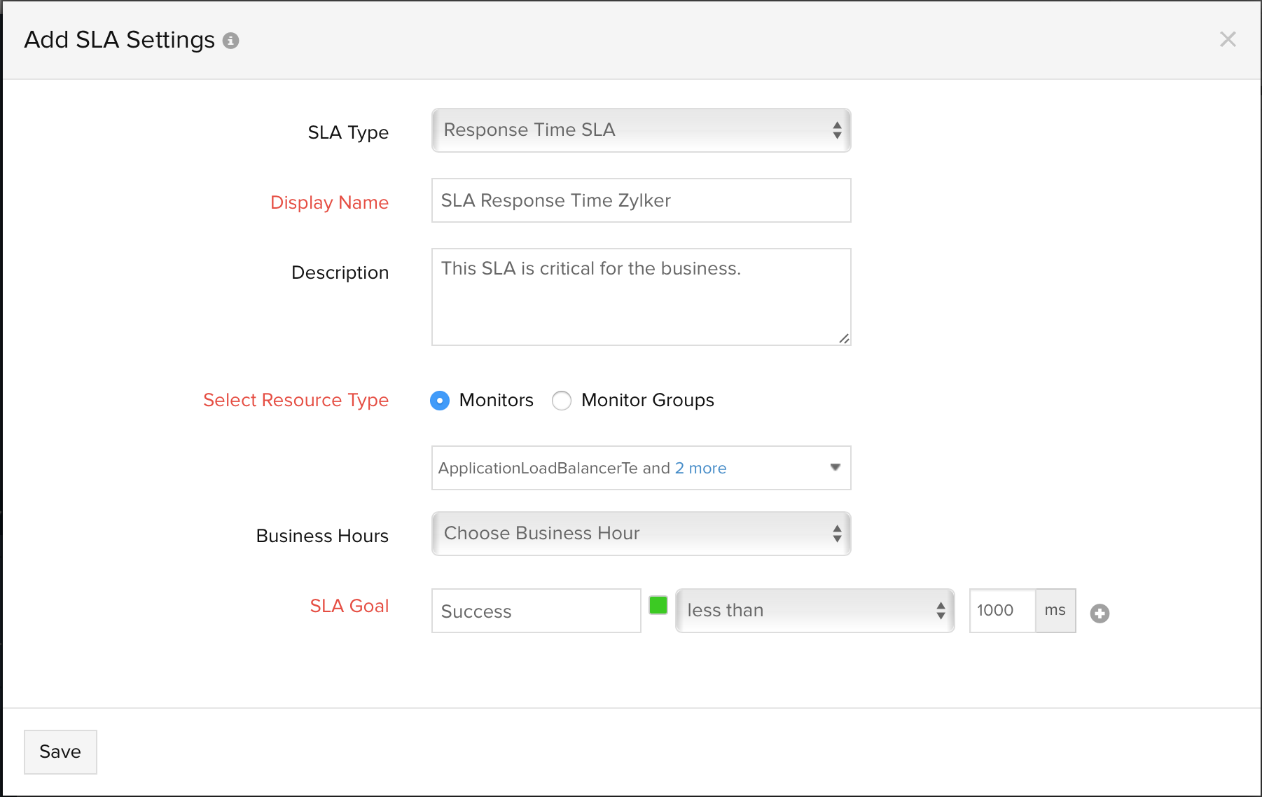SLA Settings 2