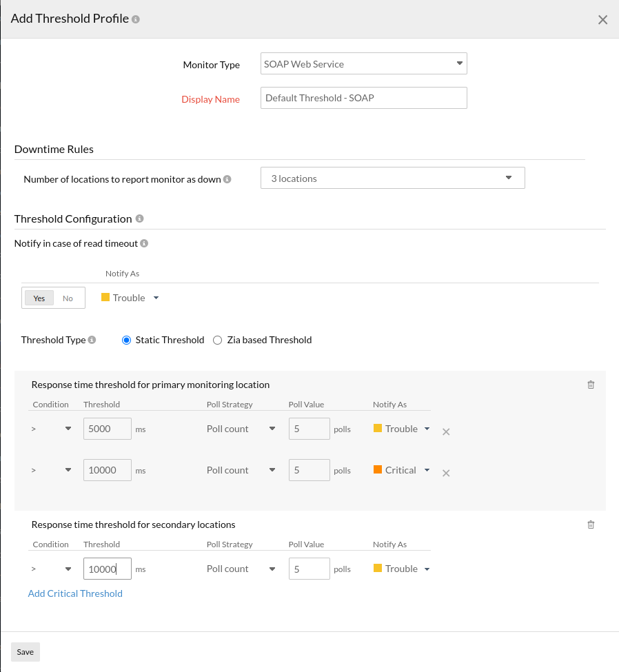 soap-threshold-configuration Configure threshold related settings for a soap monitor