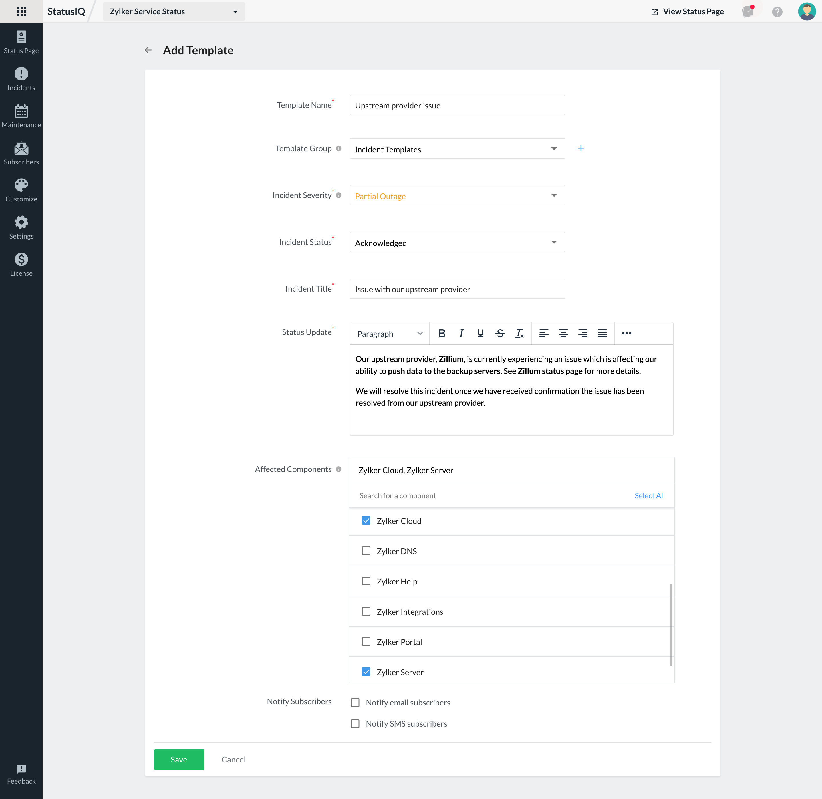 add-incident-template Learn how to add an incident template