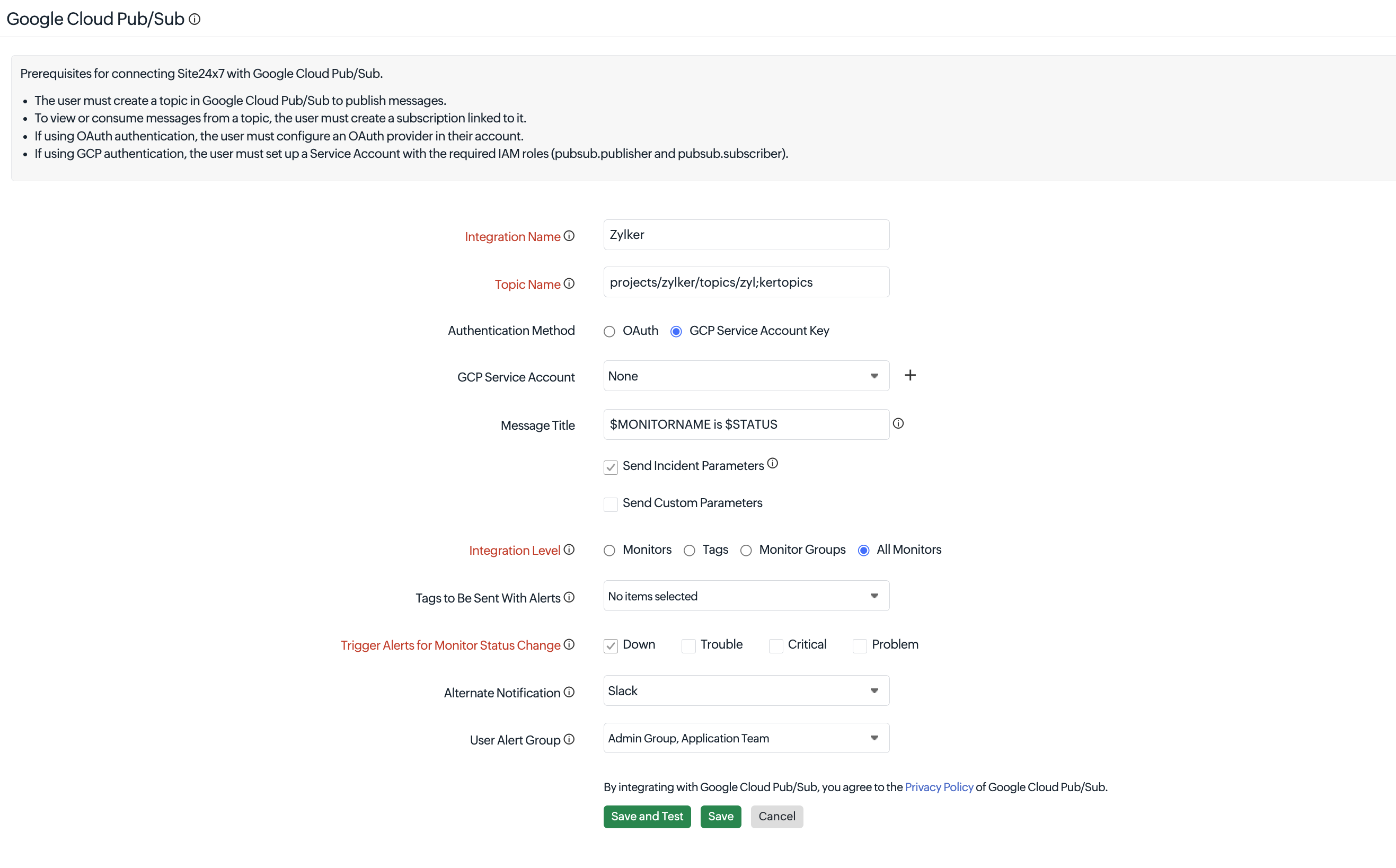 Google Cloud Pub/Sub integration page