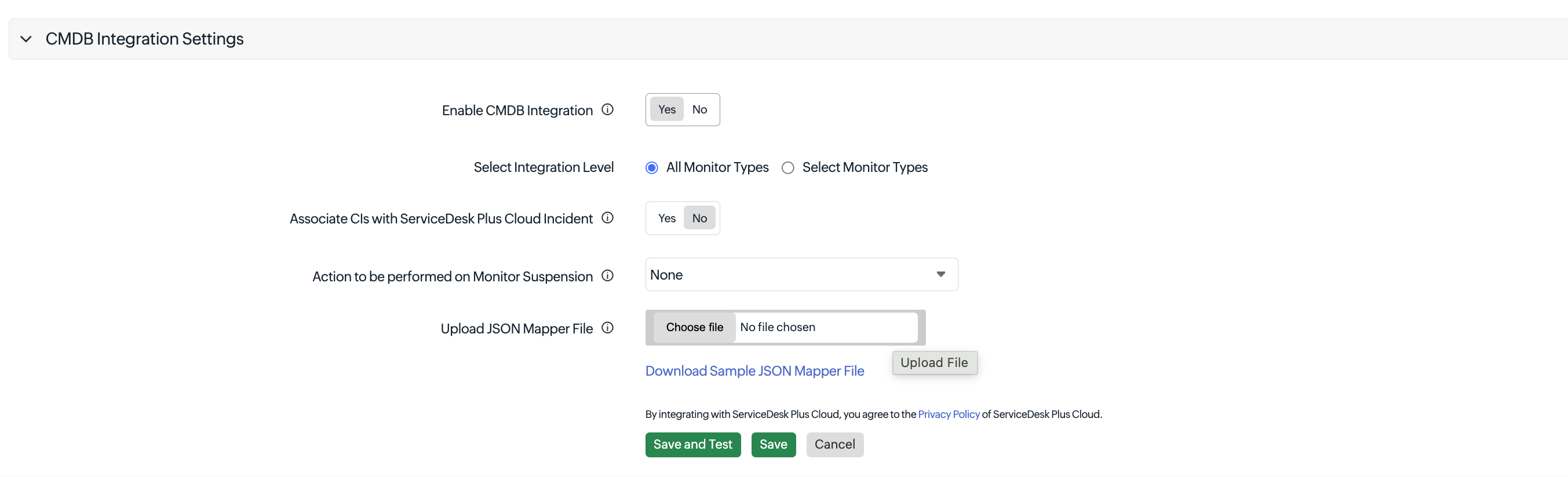 SDP CMDB settings
