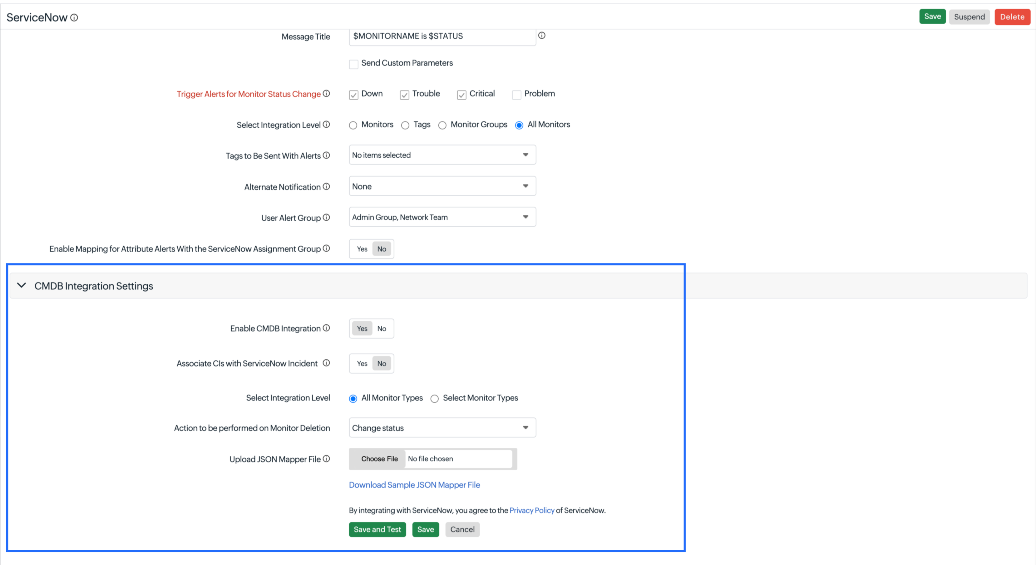 ServiceNow CMDB Settings