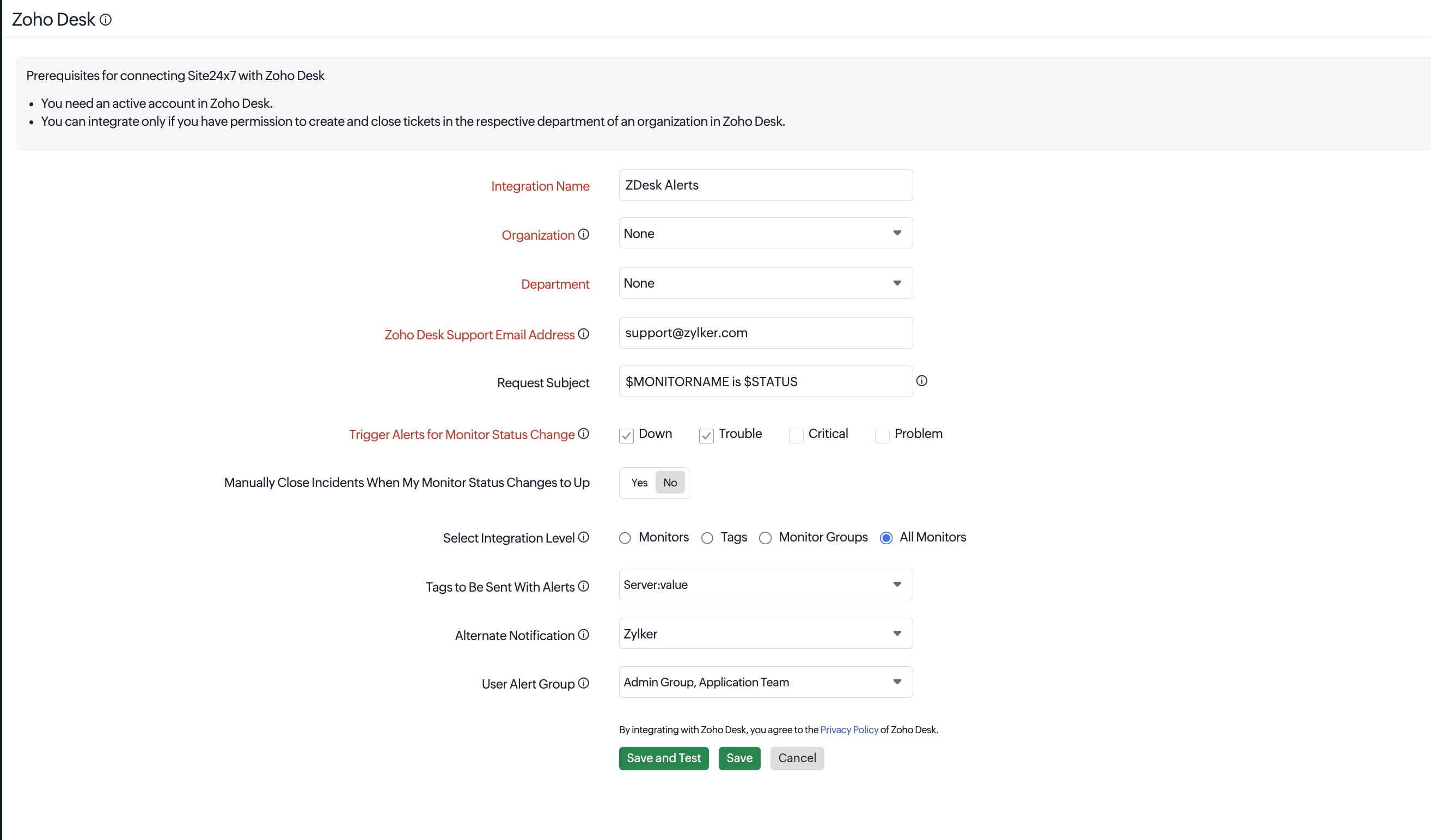 Zoho Desk integration
