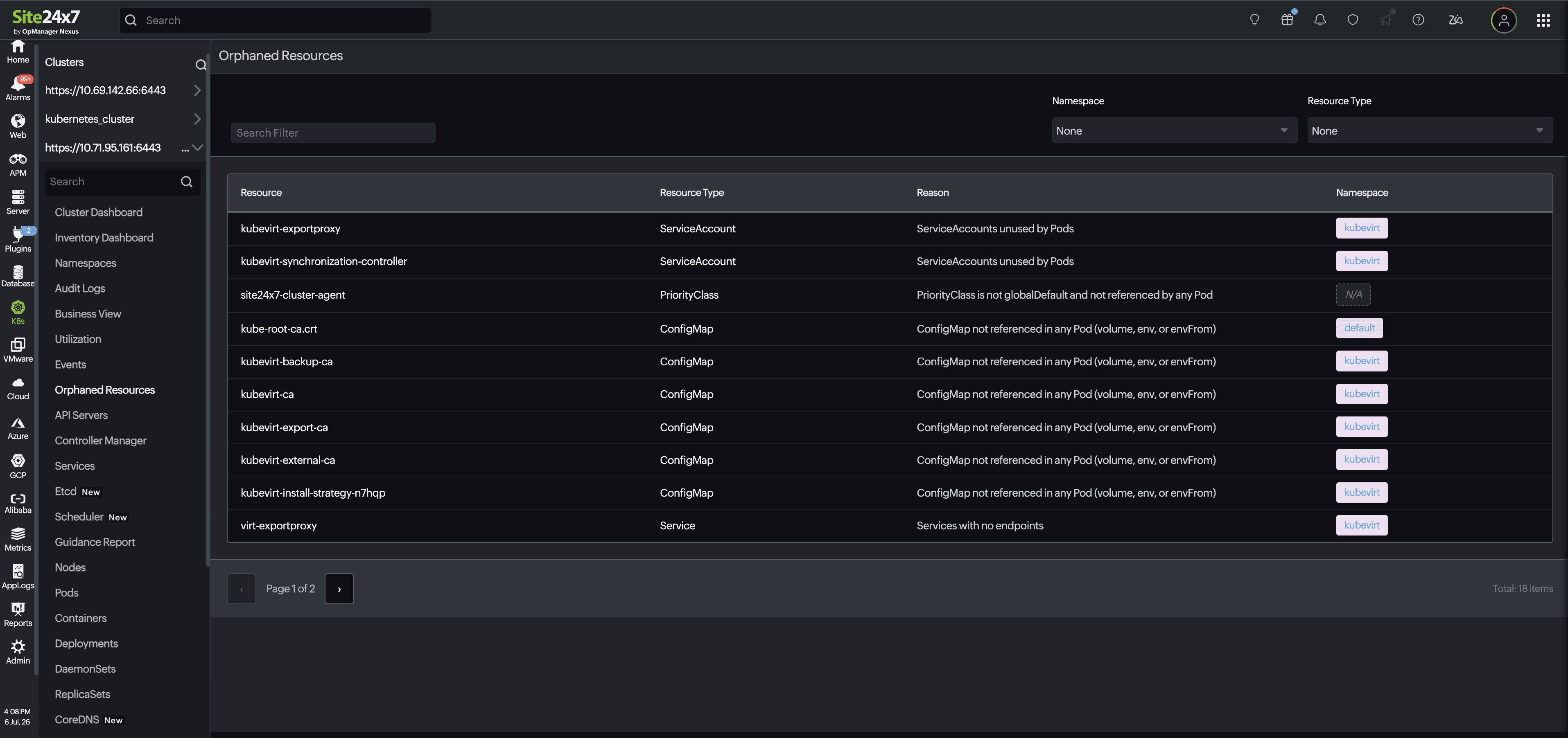 View orphaned resources