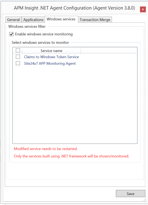 windows_services_install APM Insight .NET agent configuration