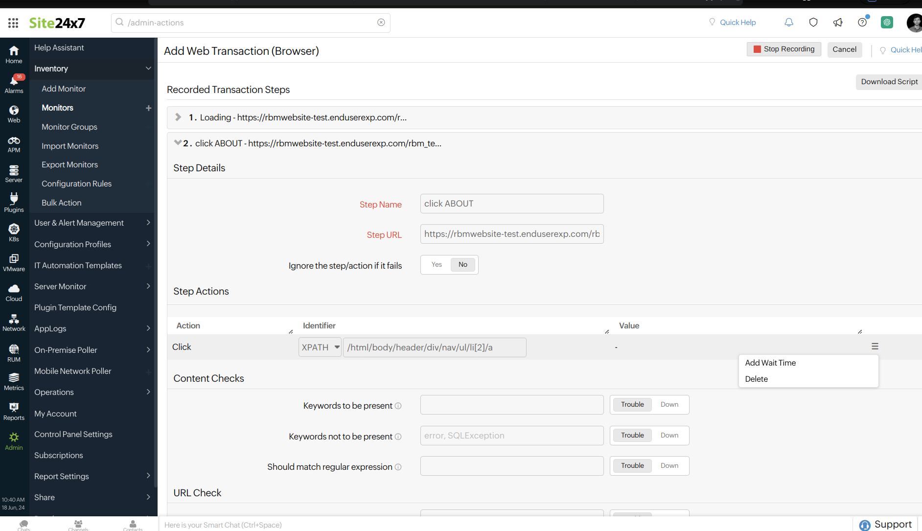 Web Transaction - Edit Step -Wait Time Web Transaction - Edit Step -Wait Time