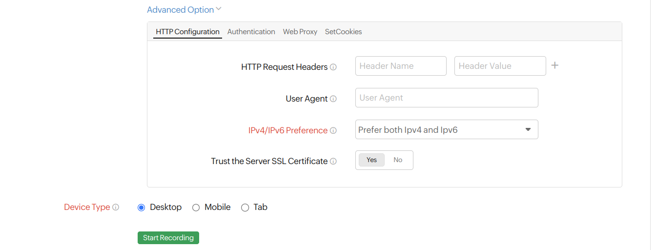 Web Transaction HTTP Configuration Web Transaction HTTP Configuration image