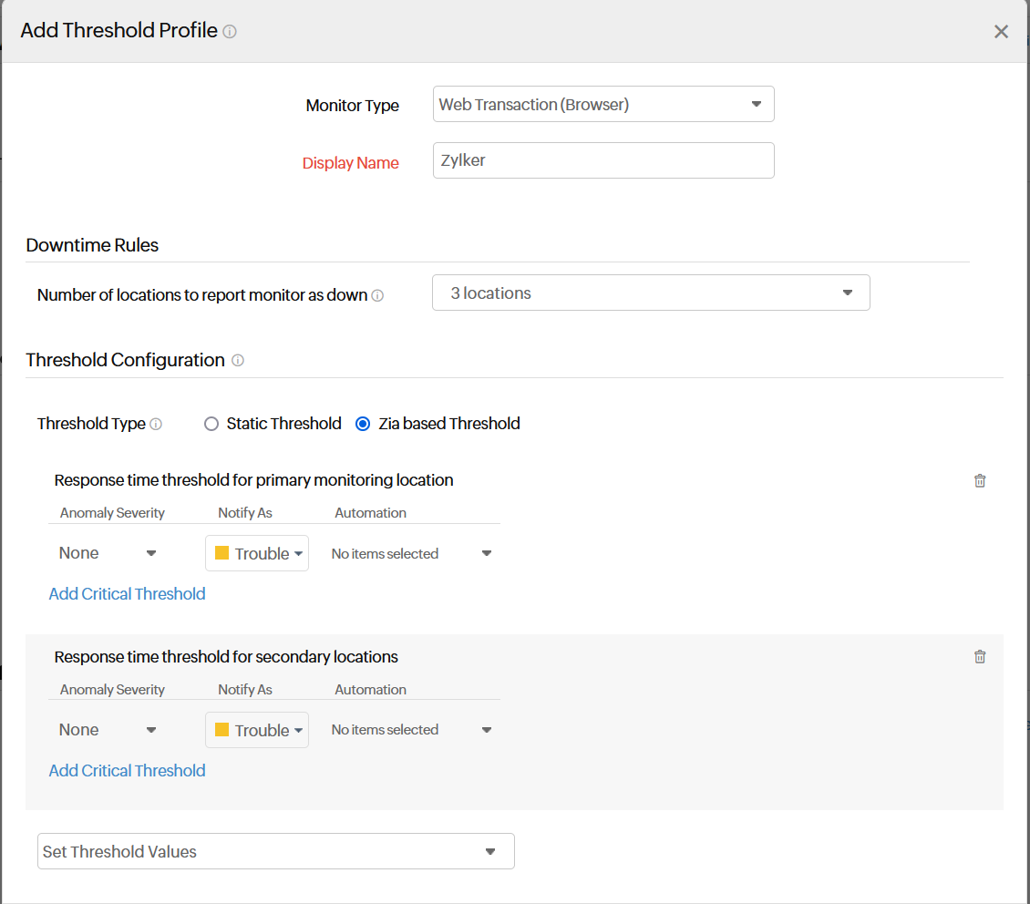 Zia-based threshold web transaction Zia-based threshold web transaction